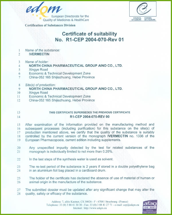 COS CERTIFICATE